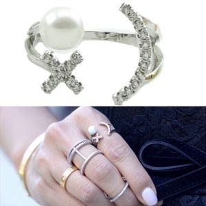 Half Moon XO Pave Adjustable Fashion Ring Valentines Day 💘